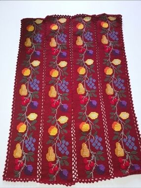 Nature's Bounty Afghan Hand Crochet Fruit Couch Throw 65"X48"